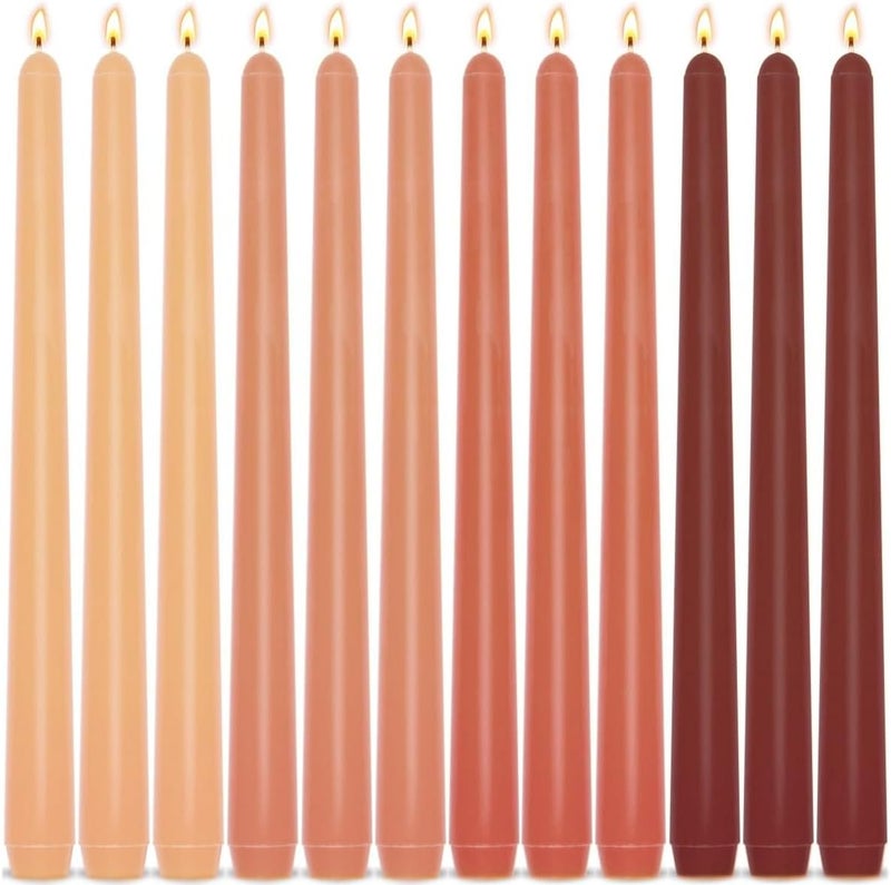 Sihuida 12-Pack Earth Tone Taper Candles, 10 Inch Unscented Dripless Candlesticks, Long-Lasting Burn Time of 7-8 Hours, Perfect for Fall Harvest Halloween Thanksgiving Dinners Parties and Home Décor - Image 1